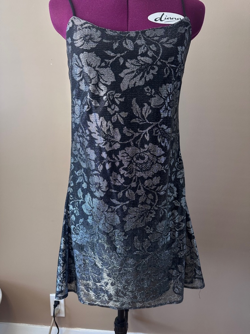Jessica McClintock for Gunne Sax Floral Metallic Sleeveless Mini Dress, Party